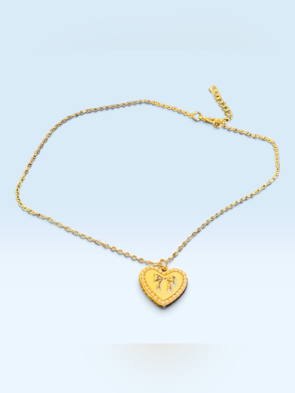 Gold Heart Pendant Necklace with Bow Accent - Women Jewelry